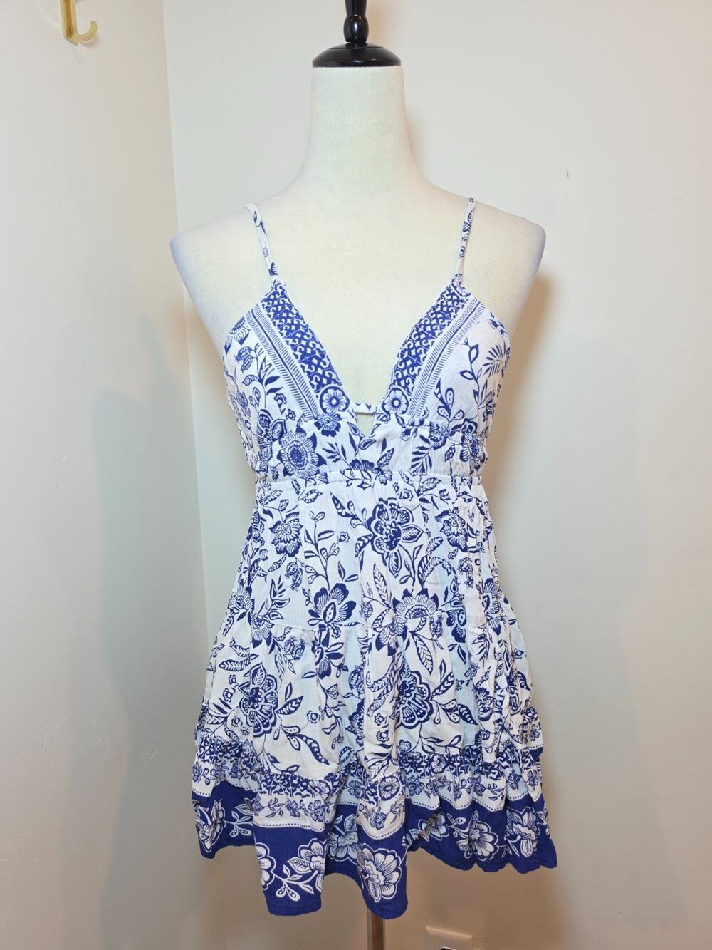 Angie Blue Floral Mini Dress S Sleeveless Tie In Back